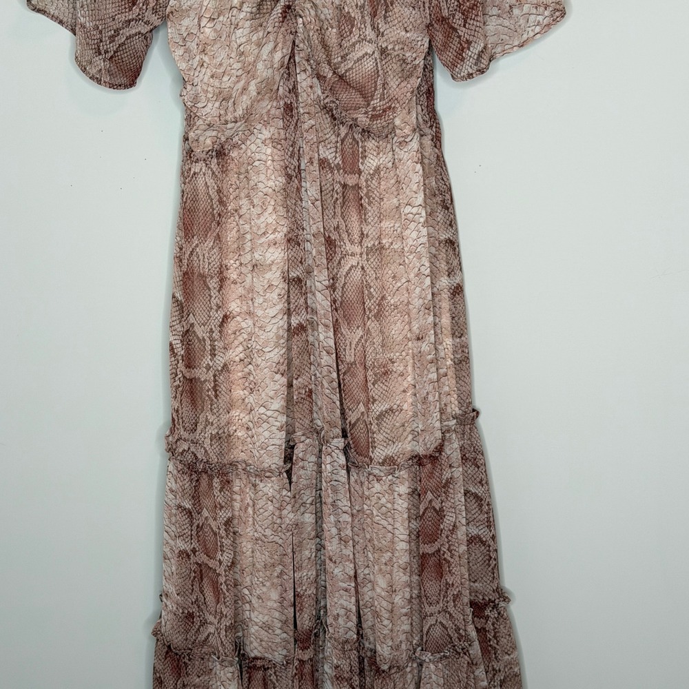 Anthropologie Snake Print Tiered Maxi Dress Flutter Sleeve V Neck Size Large NWT - Picture 9 of 16